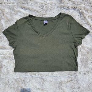No Boundaries Forest Green V-Neck Crop Top